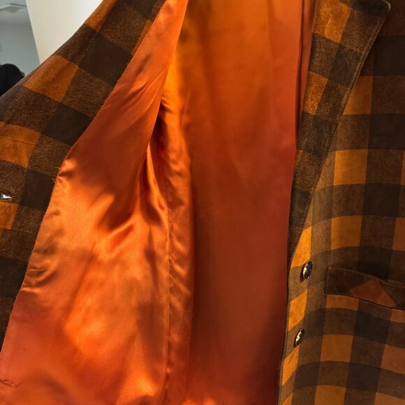 Vintage Danier Leather Suede Blazer Jacket Orange Checker Size XS Preowned - Picture 5 of 9